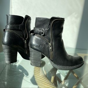 Born Black Leather Zipper Ankle Boots